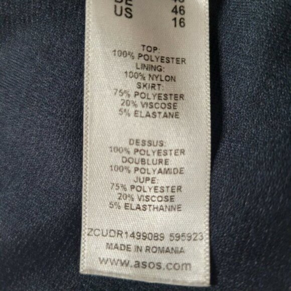 ASOS Fit N Flare Dress Size 16 Navy White Polka Dot Attached Tie Sleeveless Zip - Picture 6 of 8